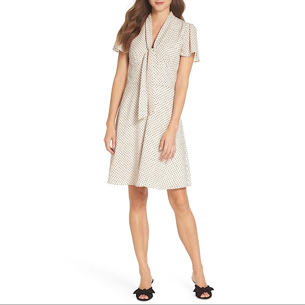 Maggy London Flocked Mini Dot Tie Neck Dress